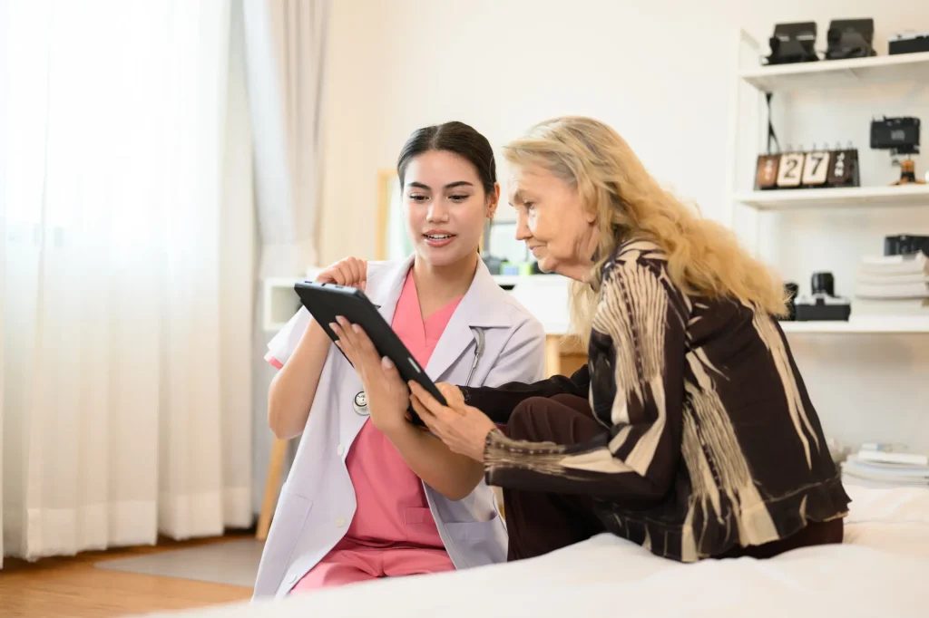 nurse showing patient something