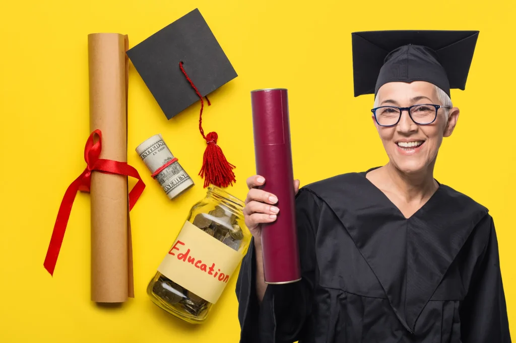 older grad with diploma happy