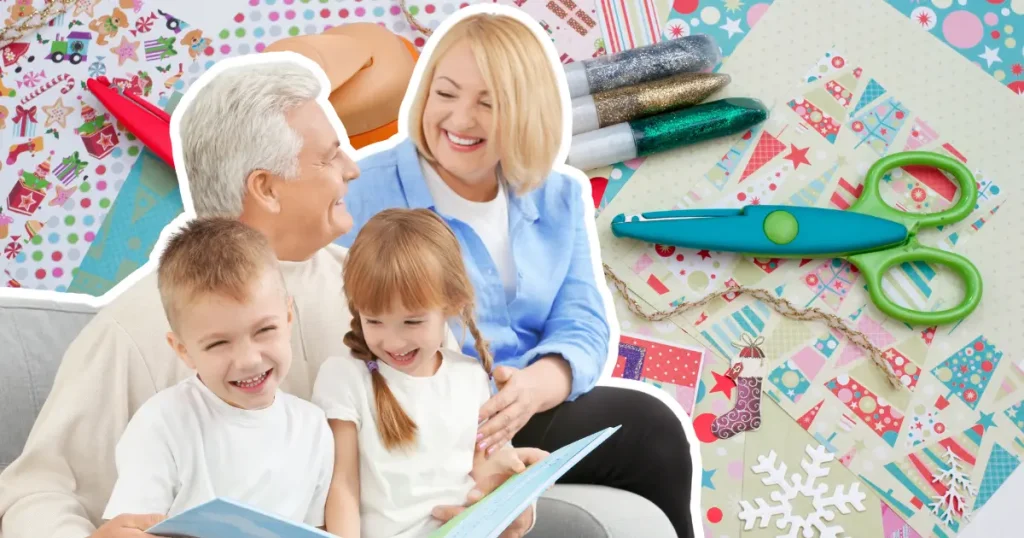 grandparents looking at a scrapbook from grandchildren