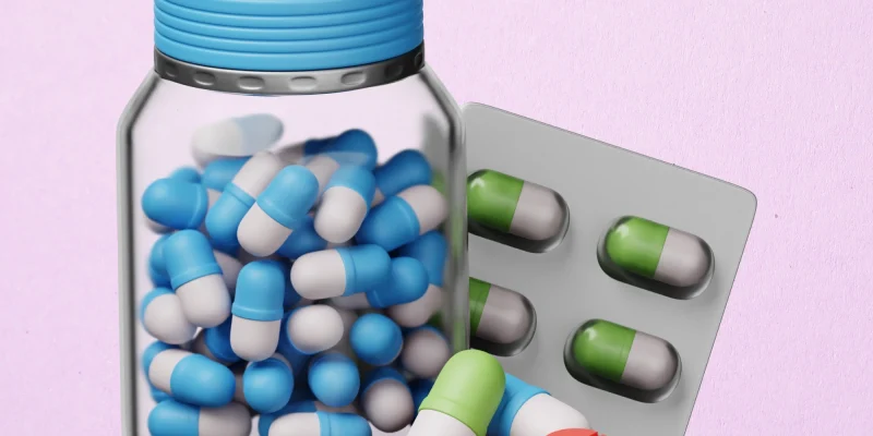 3d medication on a purple background