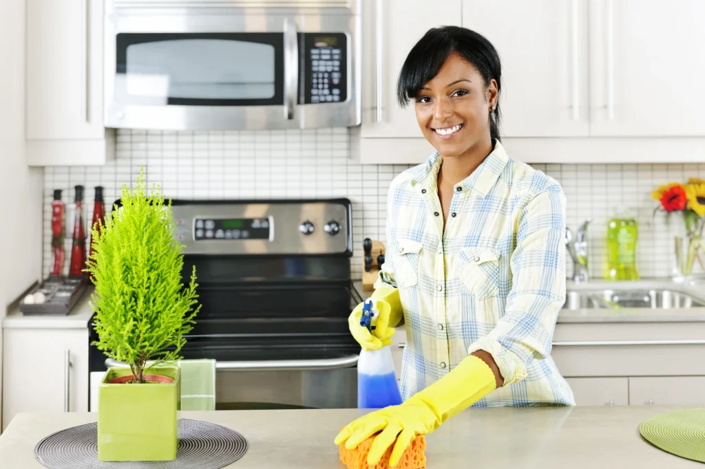 lady cleaning counter