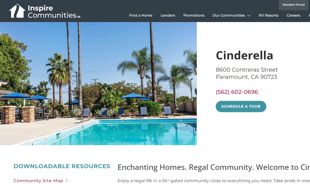 Cinderella Mobile Home Park website screenshot
