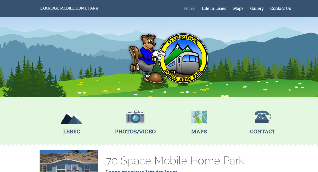 screenshot of Oakridge Mobile Home Park website