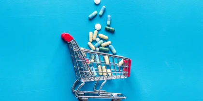 Grocery cart with pills and medicine