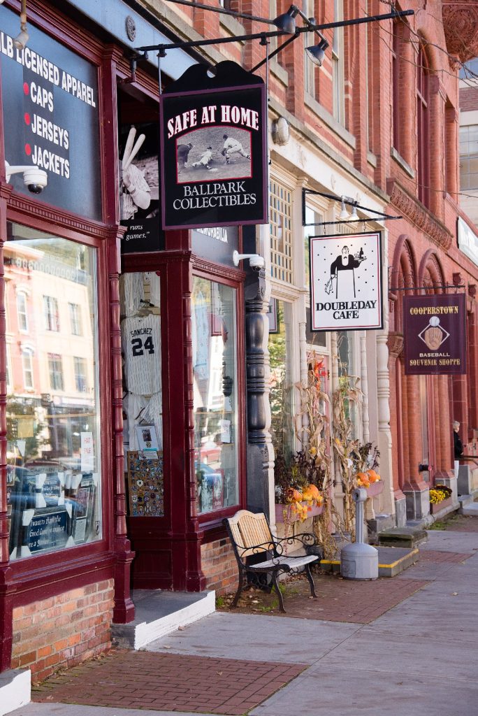 Main Street in Cooperstown, New York, is home to many baseball-related shops. Photo courtesy of This Is Cooperstown.