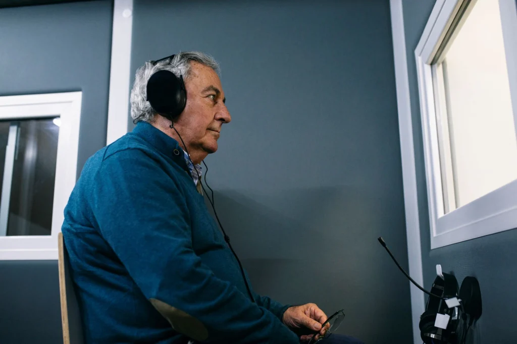 headphones old man