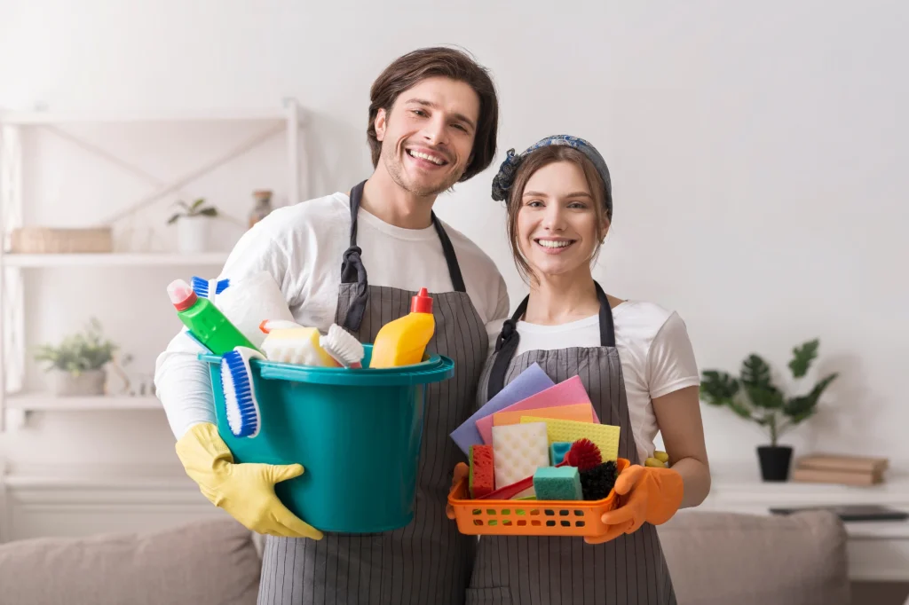 cleaners holding buckets