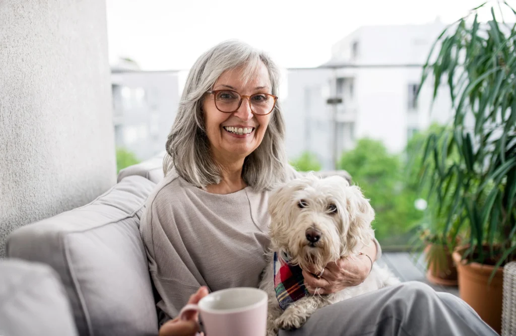 senior lady aging in place with dog
