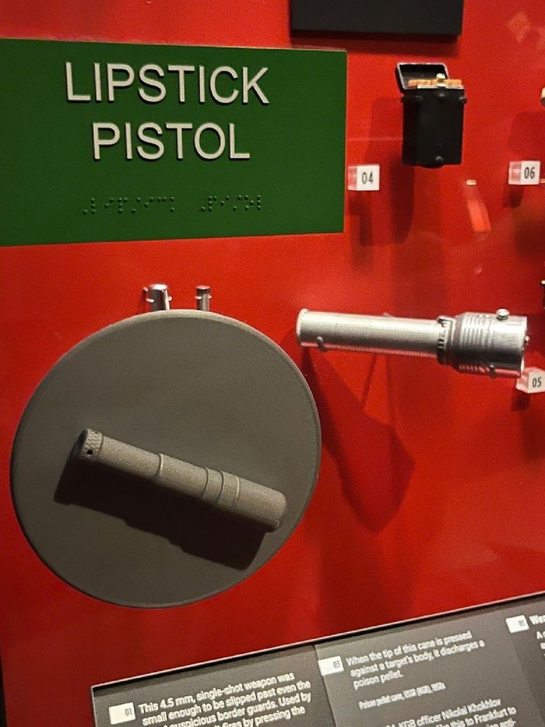 As an exhibit at the International Spy Museum in Washington, D.C., illustrates, even lipstick can be disguised as a weapon. Photo courtesy of Bill Neely. 