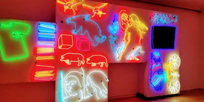 Robert Rauschenberg's neon "Green Shirt" is the star of "Plugged In: Art and Electric Light" currently on display at the Norton Simon Art Museum in Pasadena, California. Photo courtesy of Jim Farber.