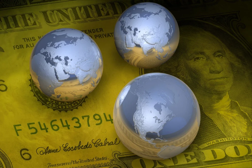 world globes on a dollar bill