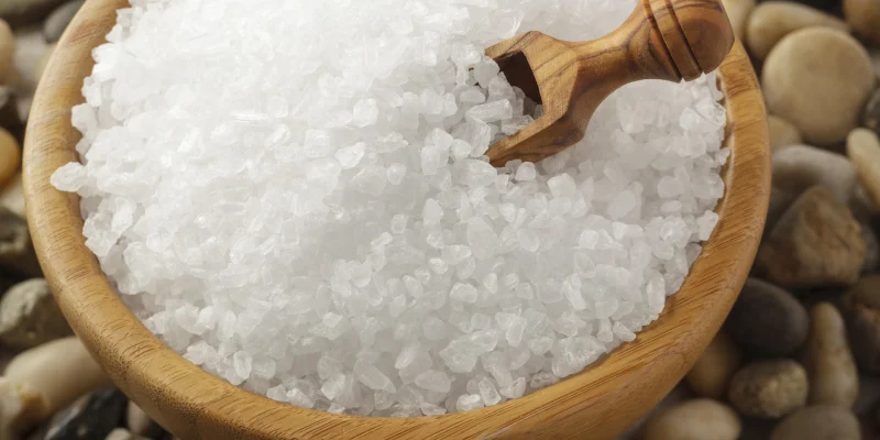 white Epsom Salt in a bowl close up