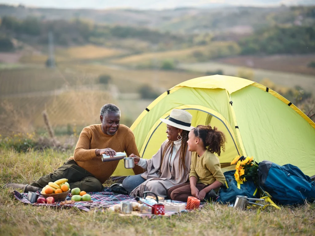 grandparents camping with granddaughter breakfast