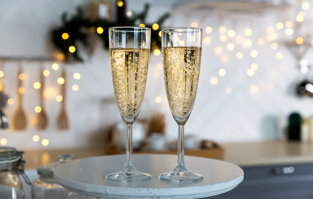 christmas champagne glasses holiday lights