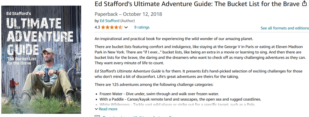 "Ed Stafford's Ultimate Adventure Guide: The Bucket List for the Brave" by Ed Stafford (Firefly Books) screenshot from Amazon.com