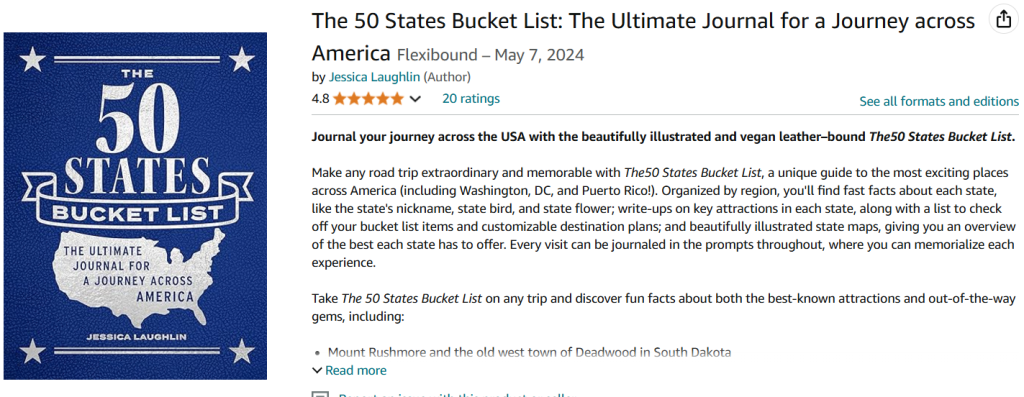 "50 States Bucket List: The Ultimate Journal for a Journey Across America" by Jessica Laughlin (Quarto) screenshot from Amazon.com