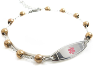 My Identity Doctor - Pre-Engraved, Customized Women’s Dementia Medical Bracelet - Mini Steel Beads