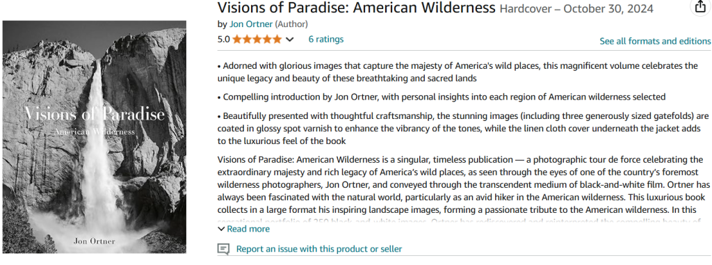 "Visions of Paradise: American Wilderness" by Jon Ortner (ACC Art Books) screenshot from Amazon.com