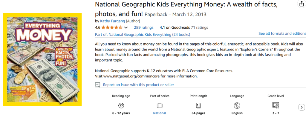 "National Geographic Kids Everything Money," by Kathy Furgang Amazon screenshot