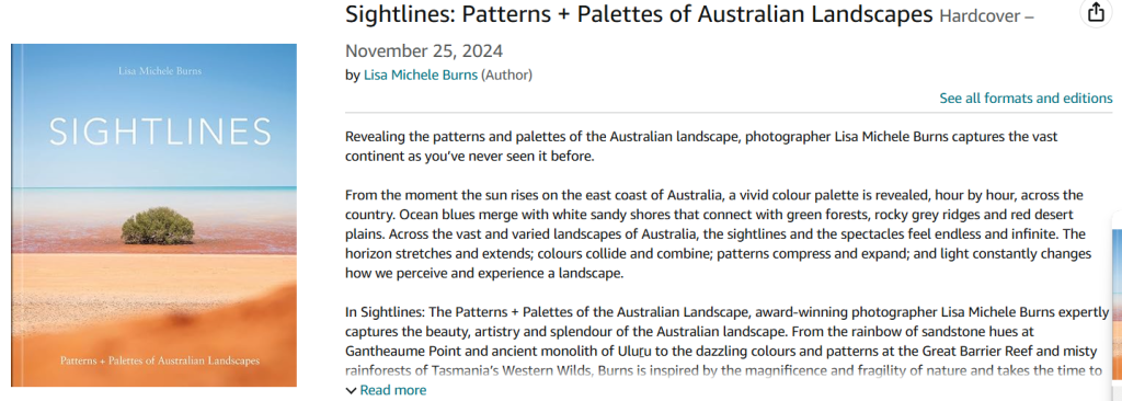 "Sightlines: Patterns + Palettes of Australian Landscapes" by Lisa Michele Burns, (Images Publishing Dist Ac):  screenshot from Amazon.com