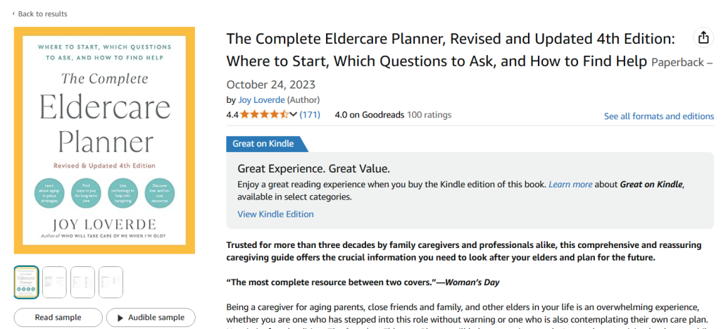 The Complete Eldercare Planner Amazon screenshot