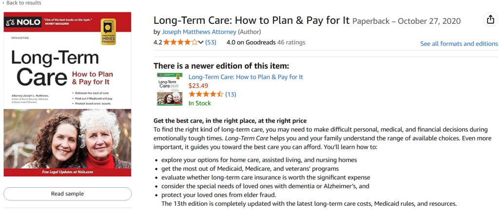 Long-Term Care: How to Plan and Pay for It Amazon screenshot