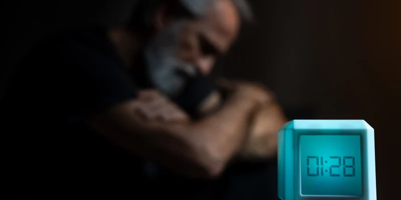 senior adult man can't sleep because of insomnia
