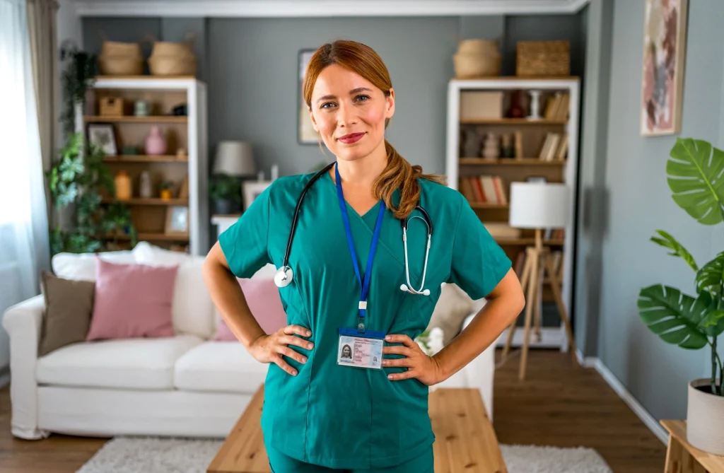private duty nurse hands on hips