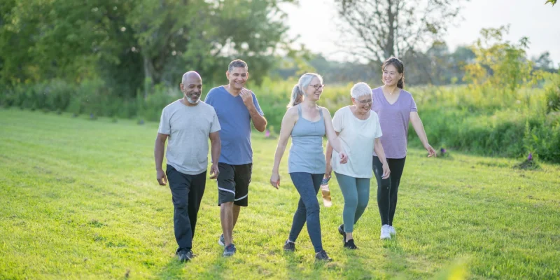 older adults walking outside