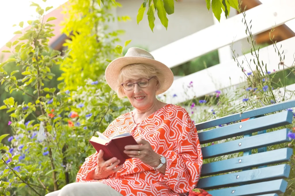 lady reading book in the garden