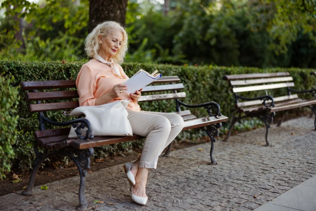 reading on a bench