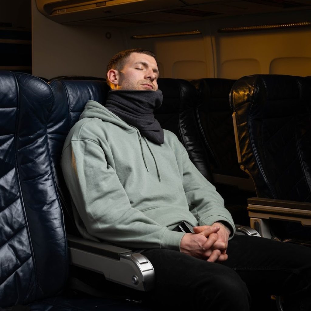 The bulk-free Trtl Travel Pillow has a unique design that prevents head-bobbing and supports your neck for relaxing napping on the go. Photo courtesy of Trtl.