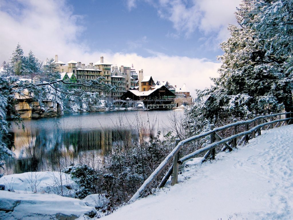 In the winter Mohonk Mountain House looks like an enchanted castle. Photo courtesy of Mohonk Mountain House. 