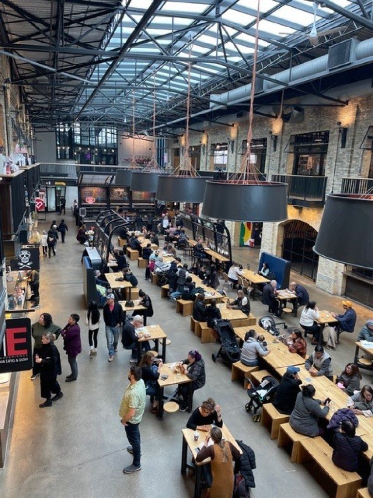 At The Forks market in Winnipeg, Manitoba, Canada, visitors can dine on foods from around the world. Photo courtesy of Lesley Frederikson.