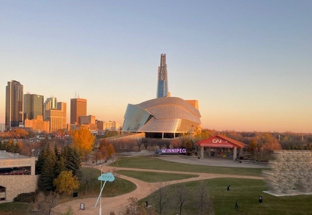 Winnipeg's Museum for Human Rights sits like a crown jewel in the morning light. Photo courtesy of Lesley Frederikson.
