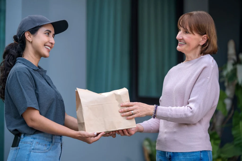 delivery service senior lady