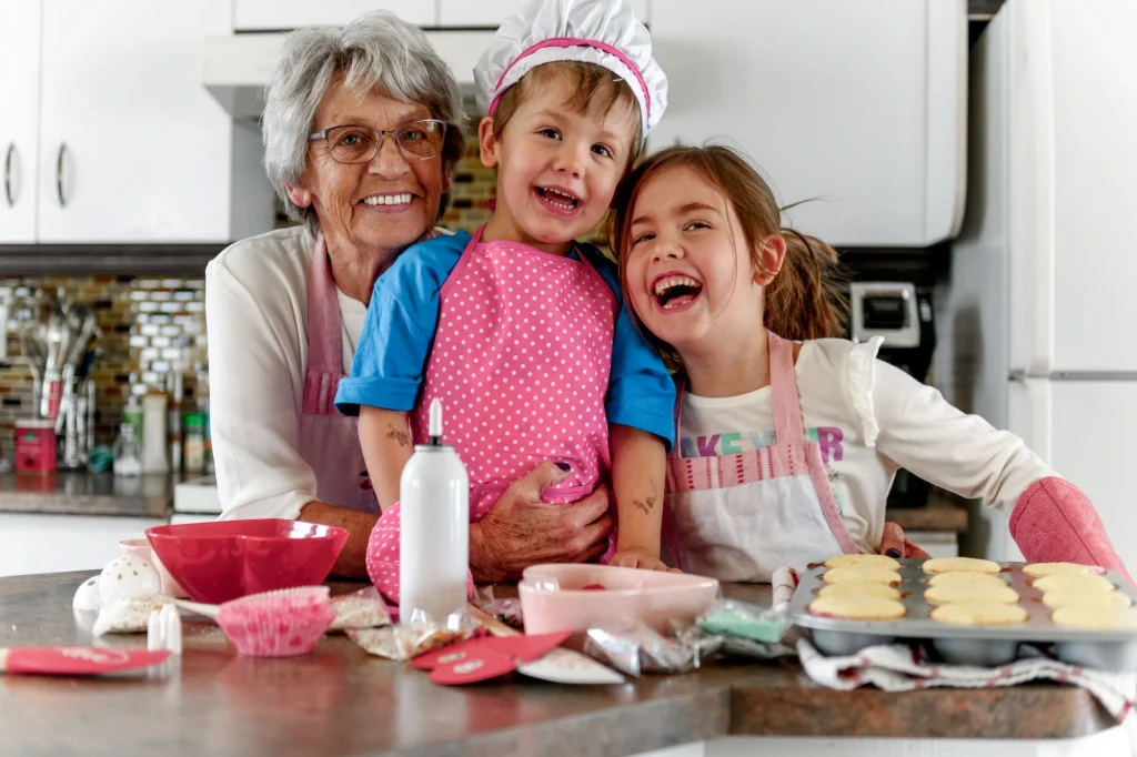 grandma baking with her grandkids valentine's day