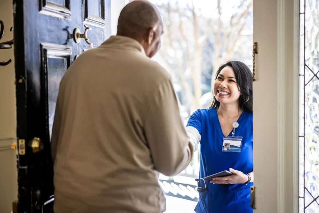home care nurse arriving at patients home