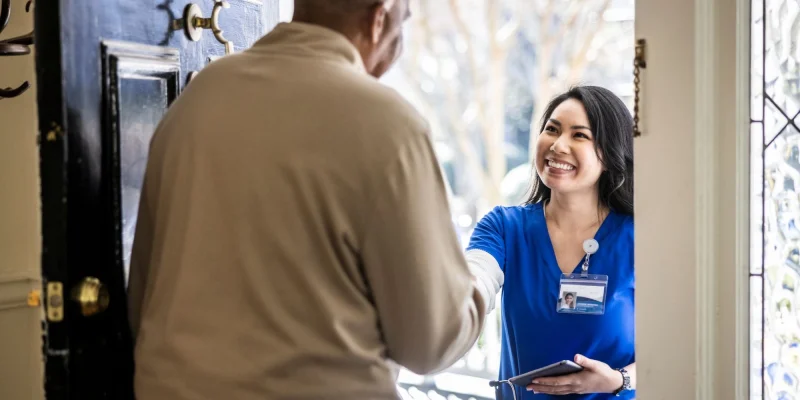 home care nurse arriving at patients home