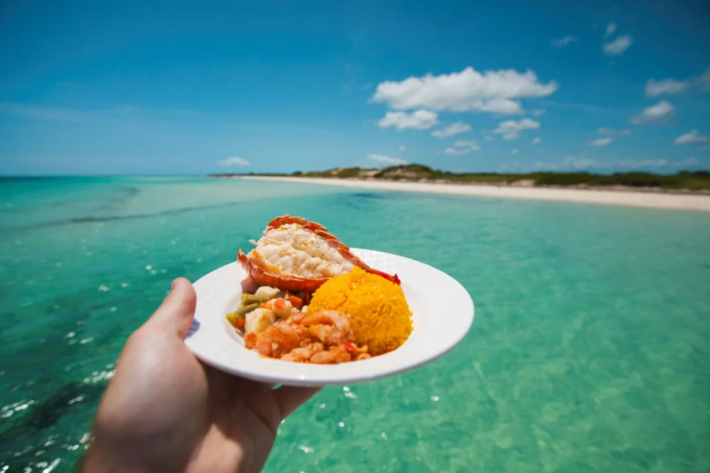 lobster on a plate ocean background