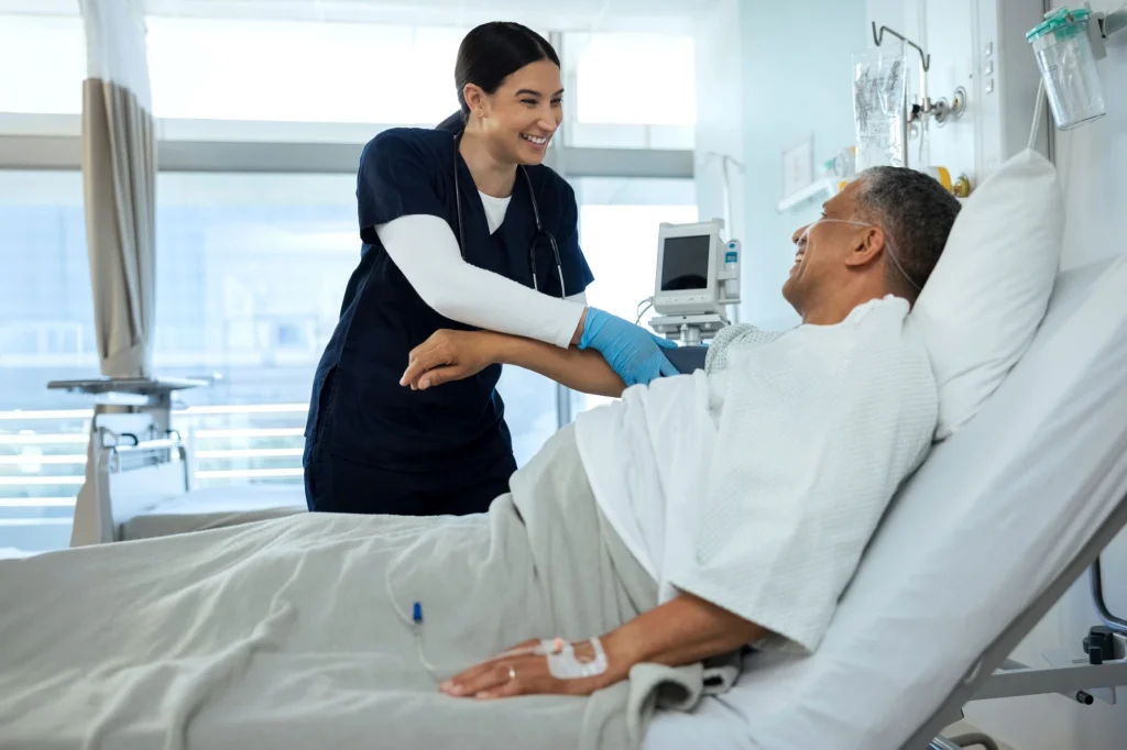 nurse and patient in a hospital