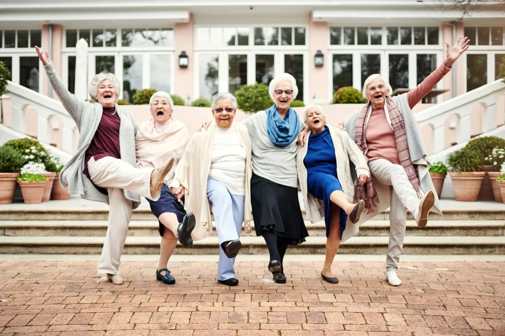 ladies having fun outside of an adult day care center