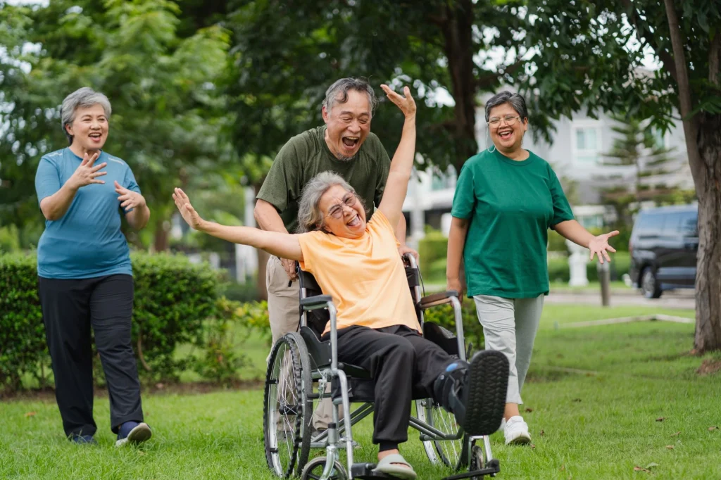 senior friends playing in the park