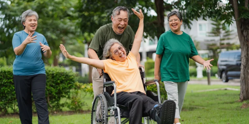 senior friens playing in the park