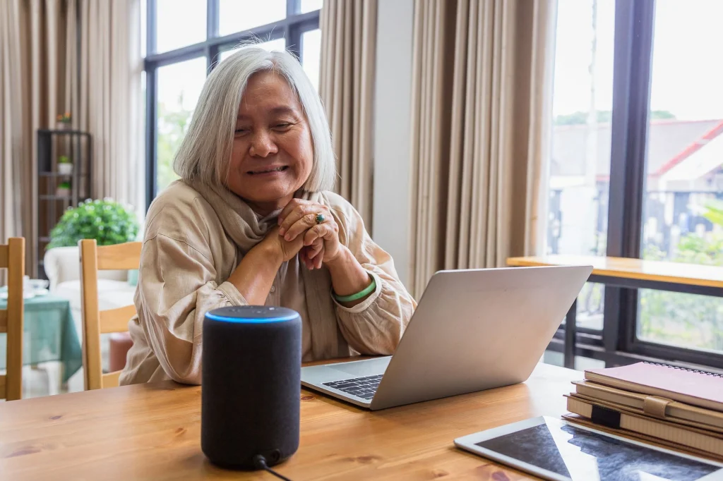 asian lady older with alexa