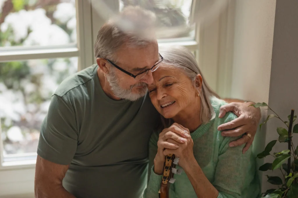 husband and wife hug