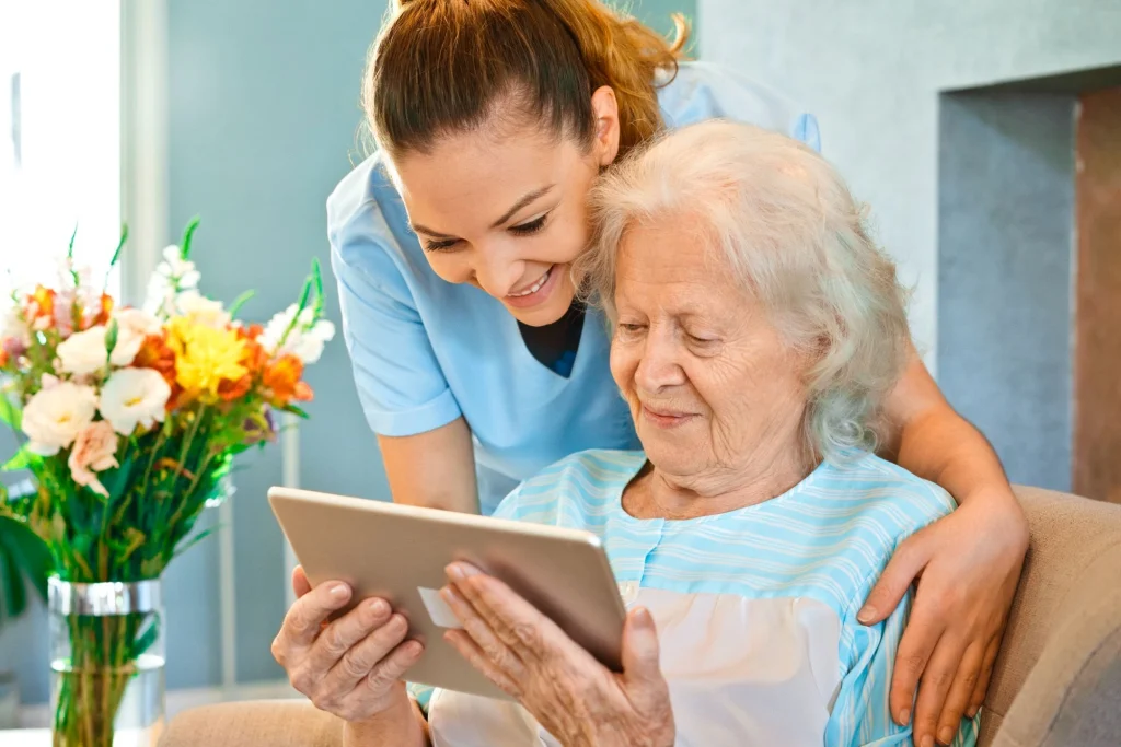 lady nursing home nurse tablet 