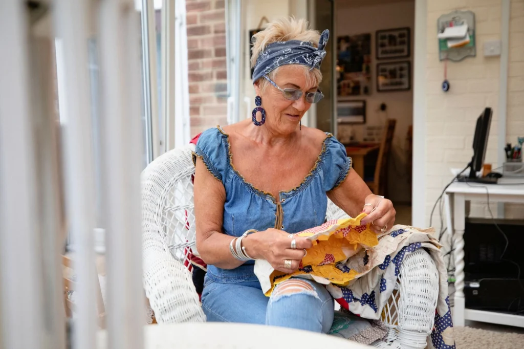 older lady reusing material
