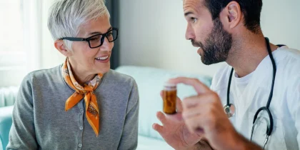senior woman and a pharmacist