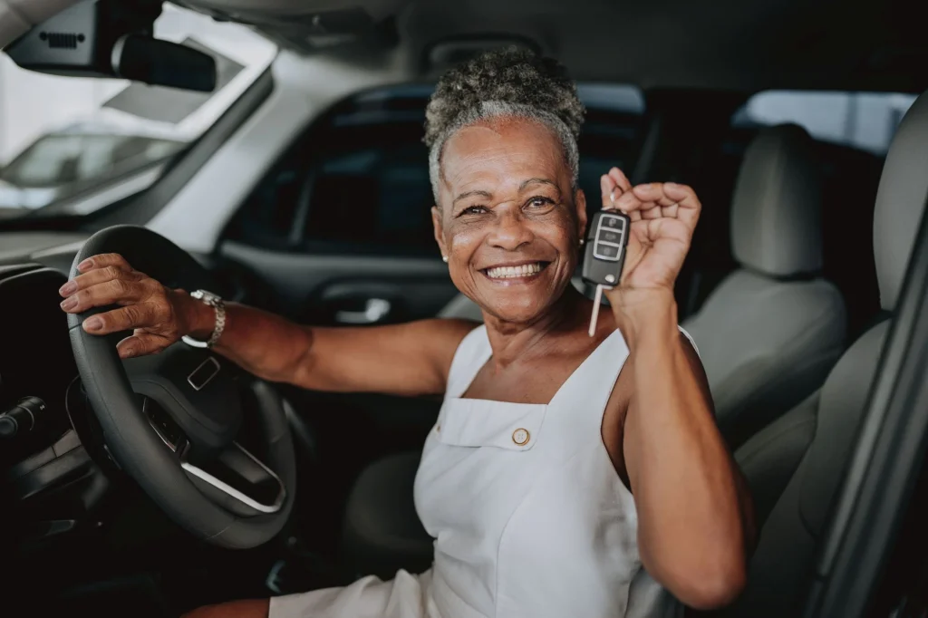 senior lady in a car